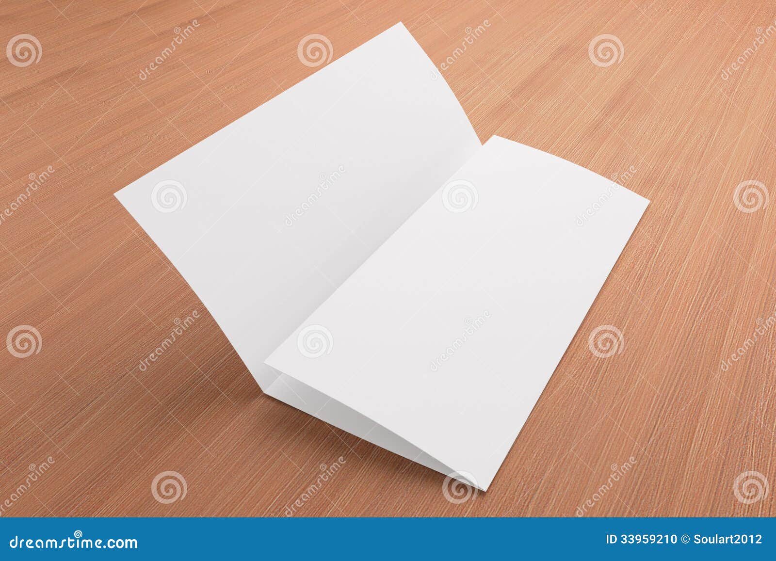 blank tri fold brochure on wooden background