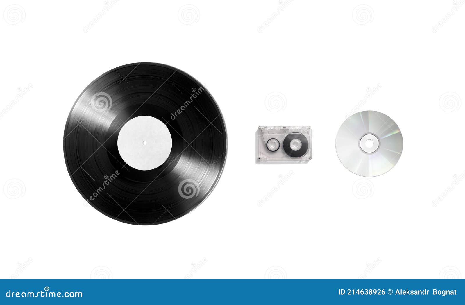 blank vinyl, cassette and cd disk mockup set, 