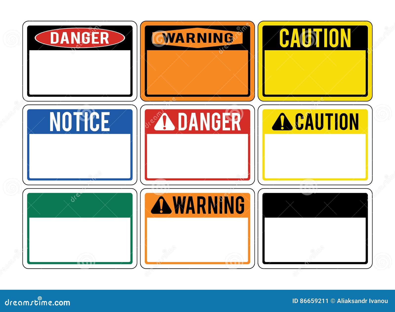 blank warning signs. set of warning signs about the dangers. dan