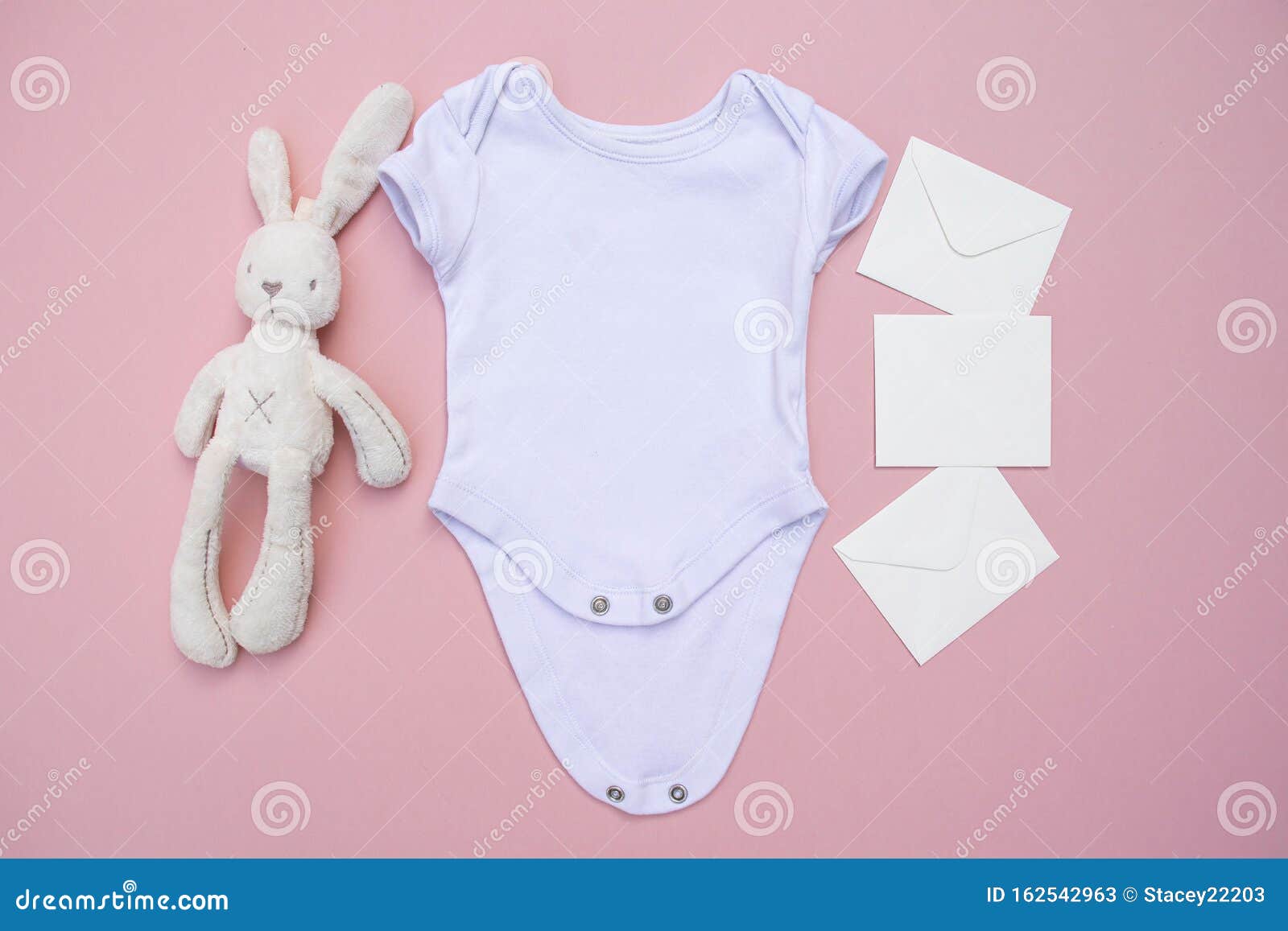 Download Blank White Baby Bodysuit Grow Mockup With Cream Rabbit ...