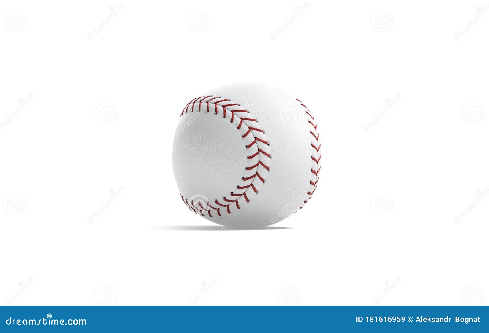 blank white baseball ball with red seam mockup, half-turned view