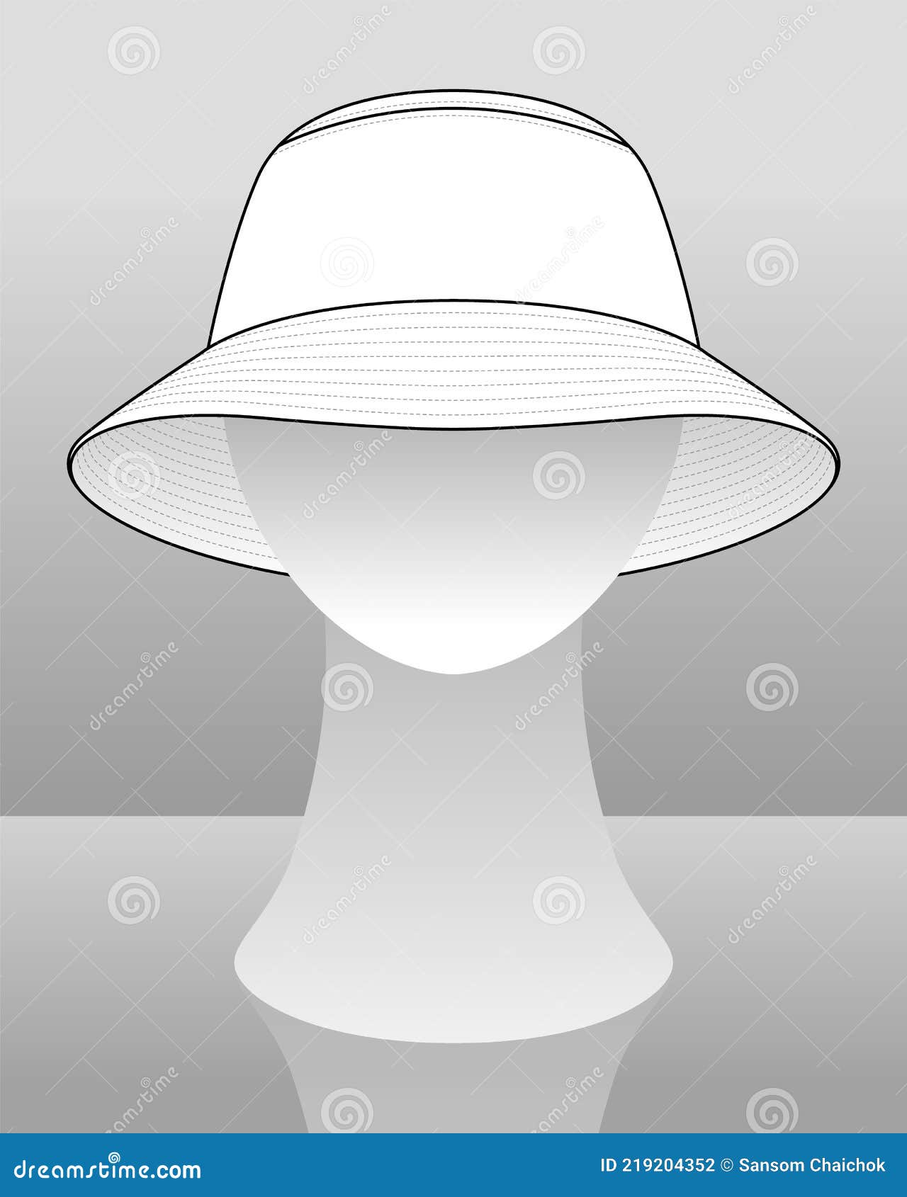 Blank White Bucket Hat with Mannequin Head Template Stock Vector