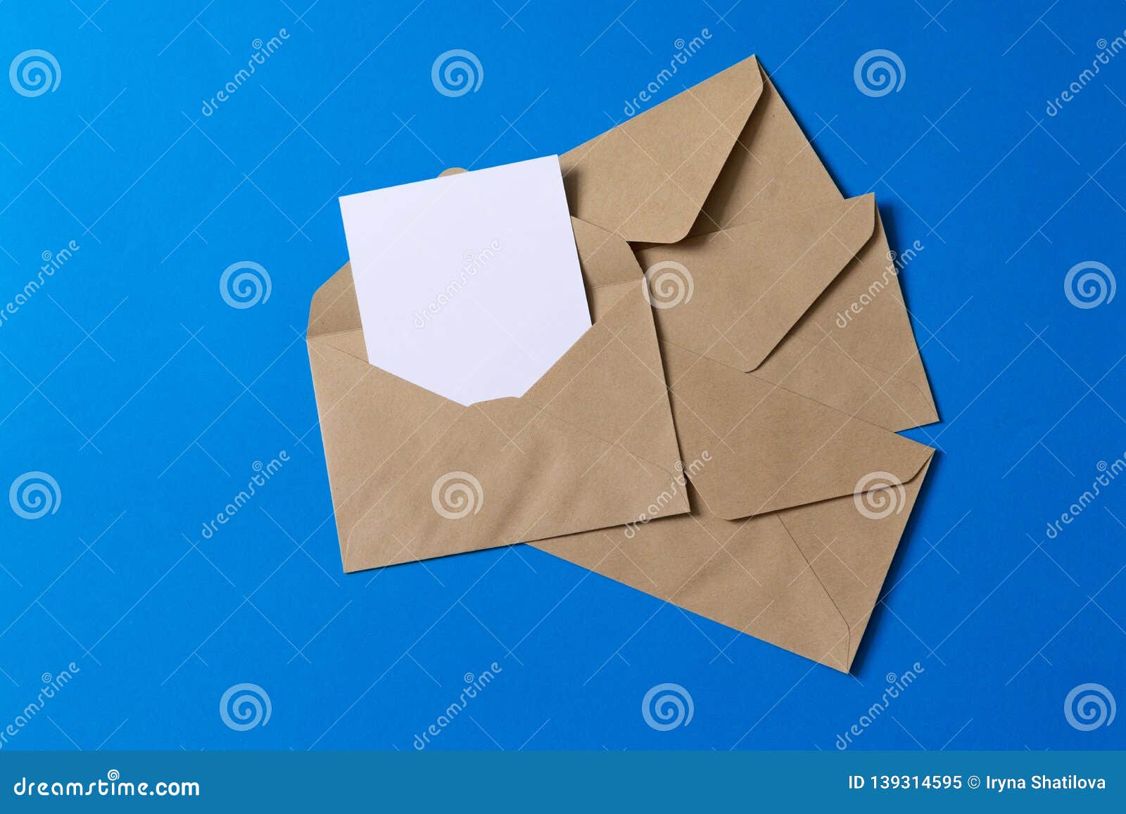 Blank White Card with Kraft Brown Paper Envelope Template Mock Up Stock Image Image of design