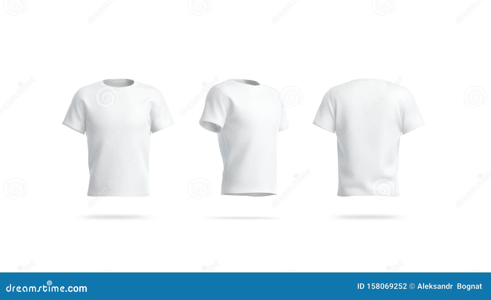blank white clean tshirt mockup, front, side and back view