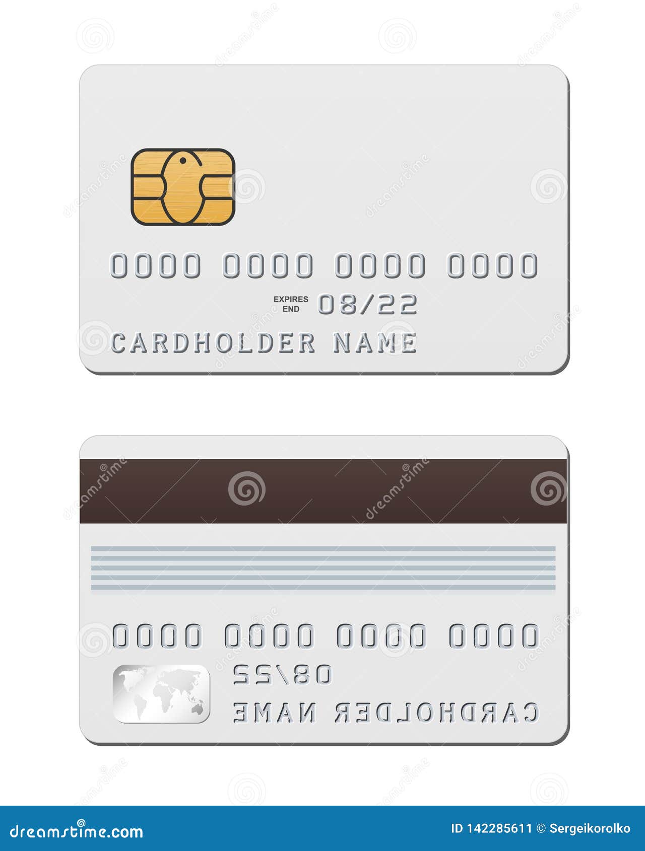 Blank White Credit Card Template from Both Sides. Vector Mockup of