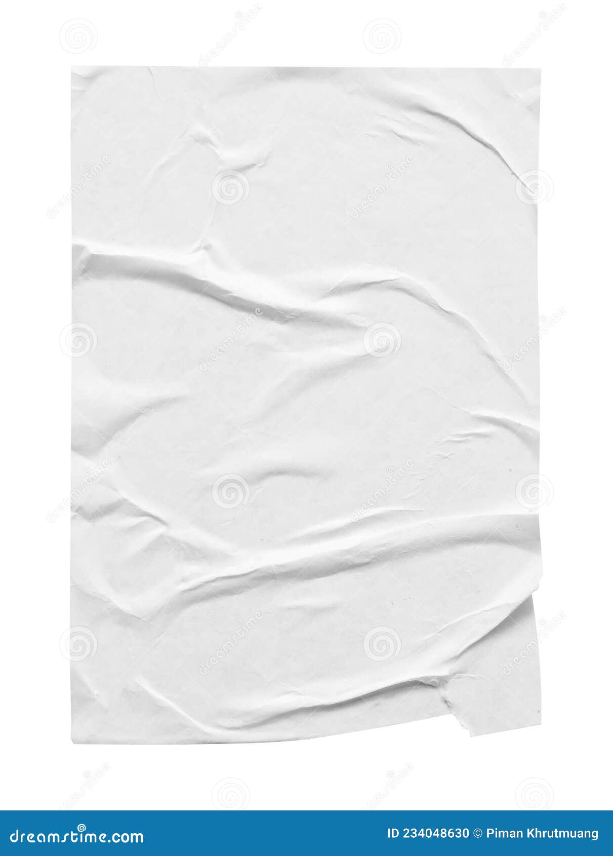 Blank white crumpled and creased paper poster texture isolated on white  background Stock Photo