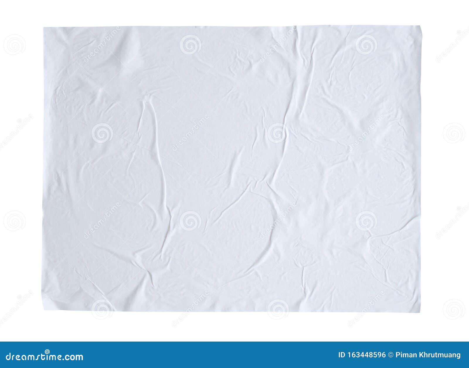 Blank white crumpled and creased paper poster texture isolated on