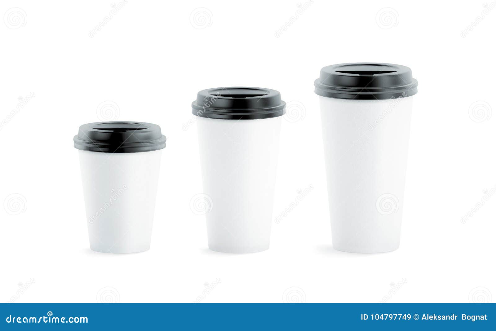 Blank White Disposable Paper Cup Mock Ups with Black Lids Stock Image