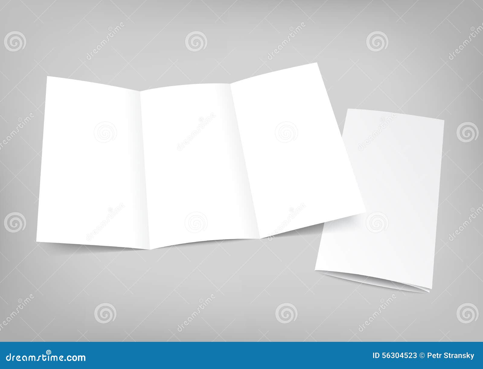 blank white folding paper flyer on gray background