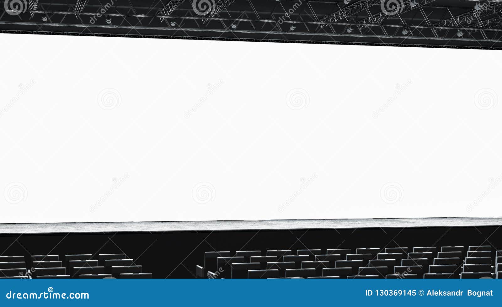 Download Blank White Large Screen In Presentation Hall Mockup, Side View Stock Illustration ...