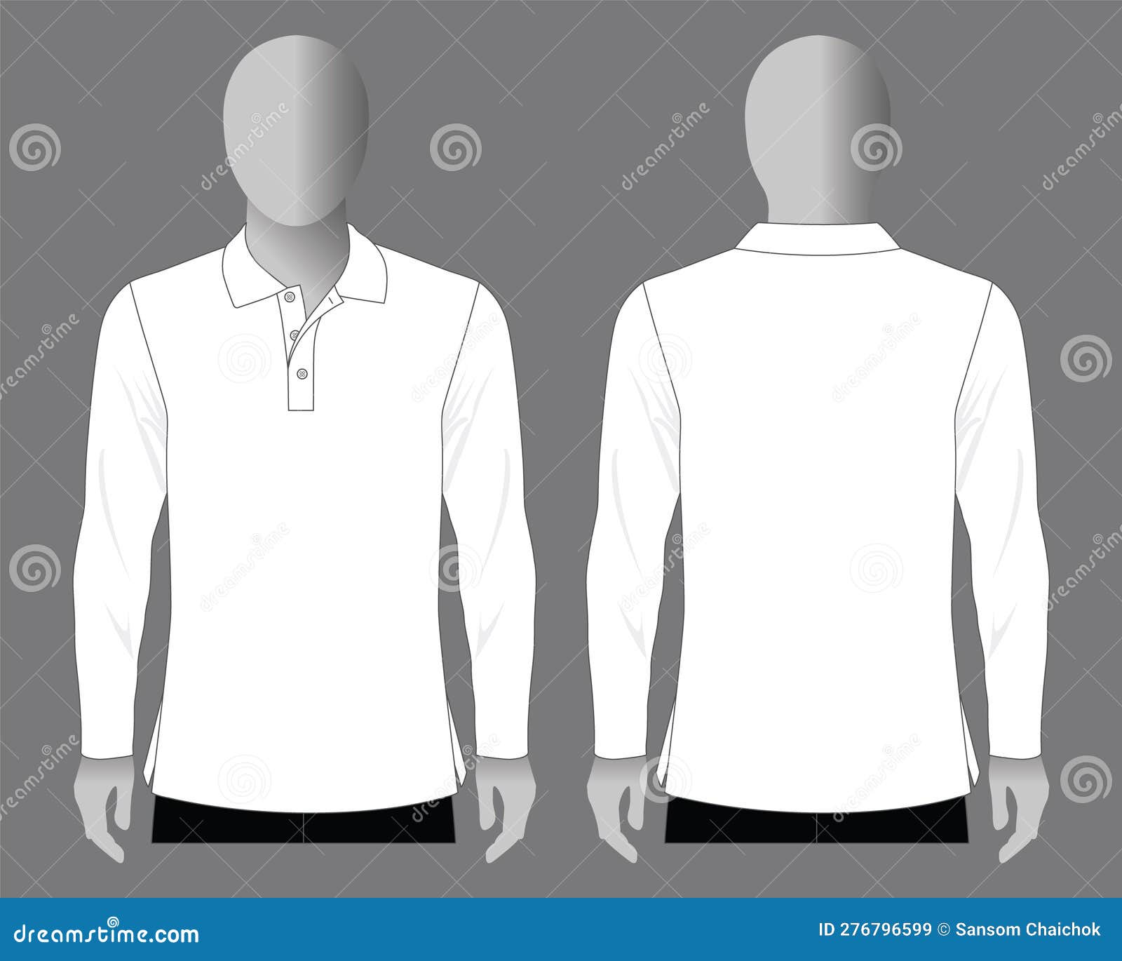 Blank White Long Sleeve Polo Shirt Template on Gray Background Stock ...
