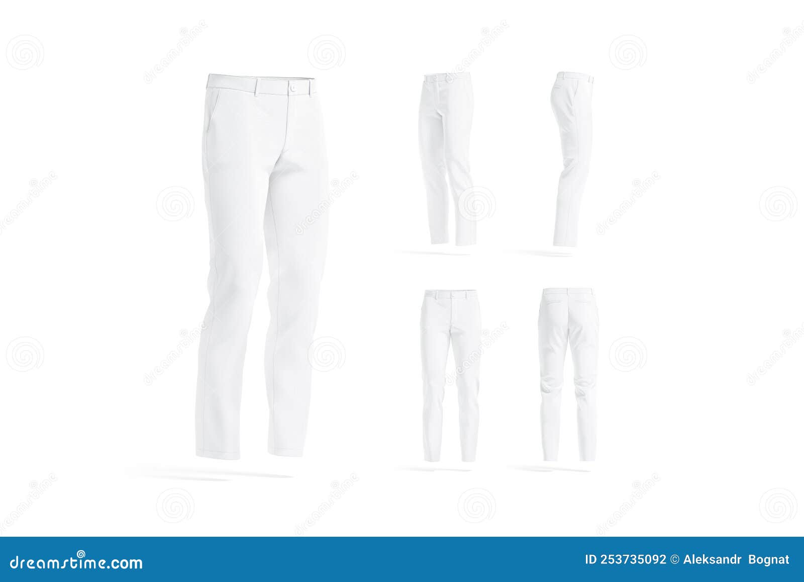 blank white man pants mockup, different views