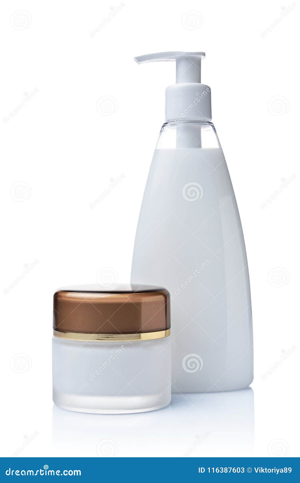 Download Blank White Mockup Jar With Golden Lid And Dispenser Bottle Of Cosmetic Products Stock Image ...
