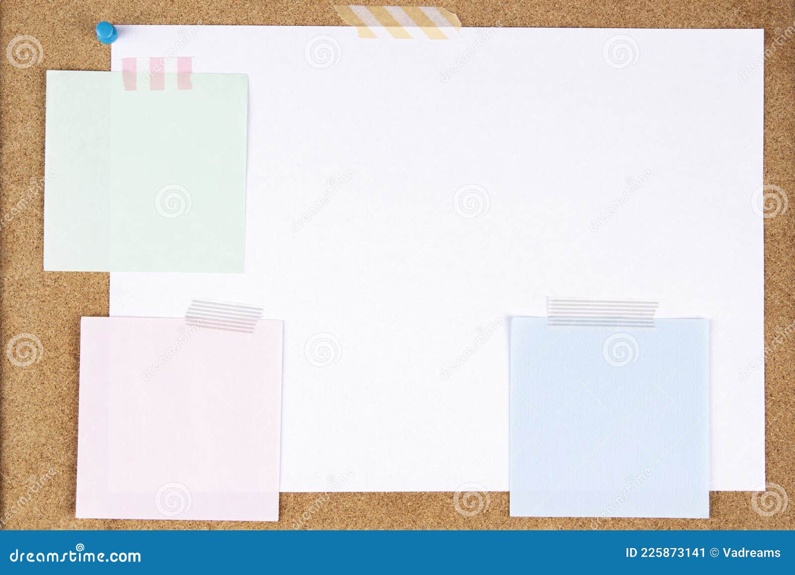 Blank White Paper Page and Note Sticks Attached with Adhesive Tape on