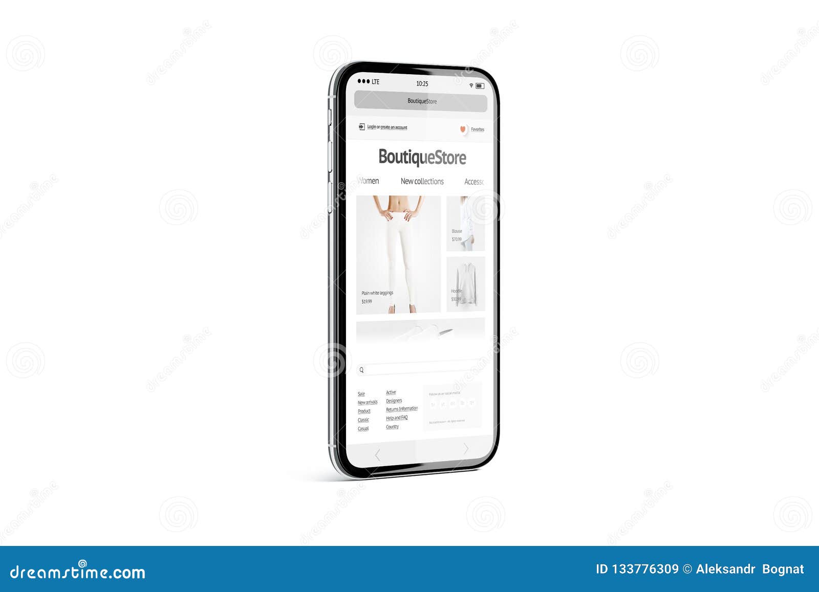 blank white phone screen with fashion store mockup, 