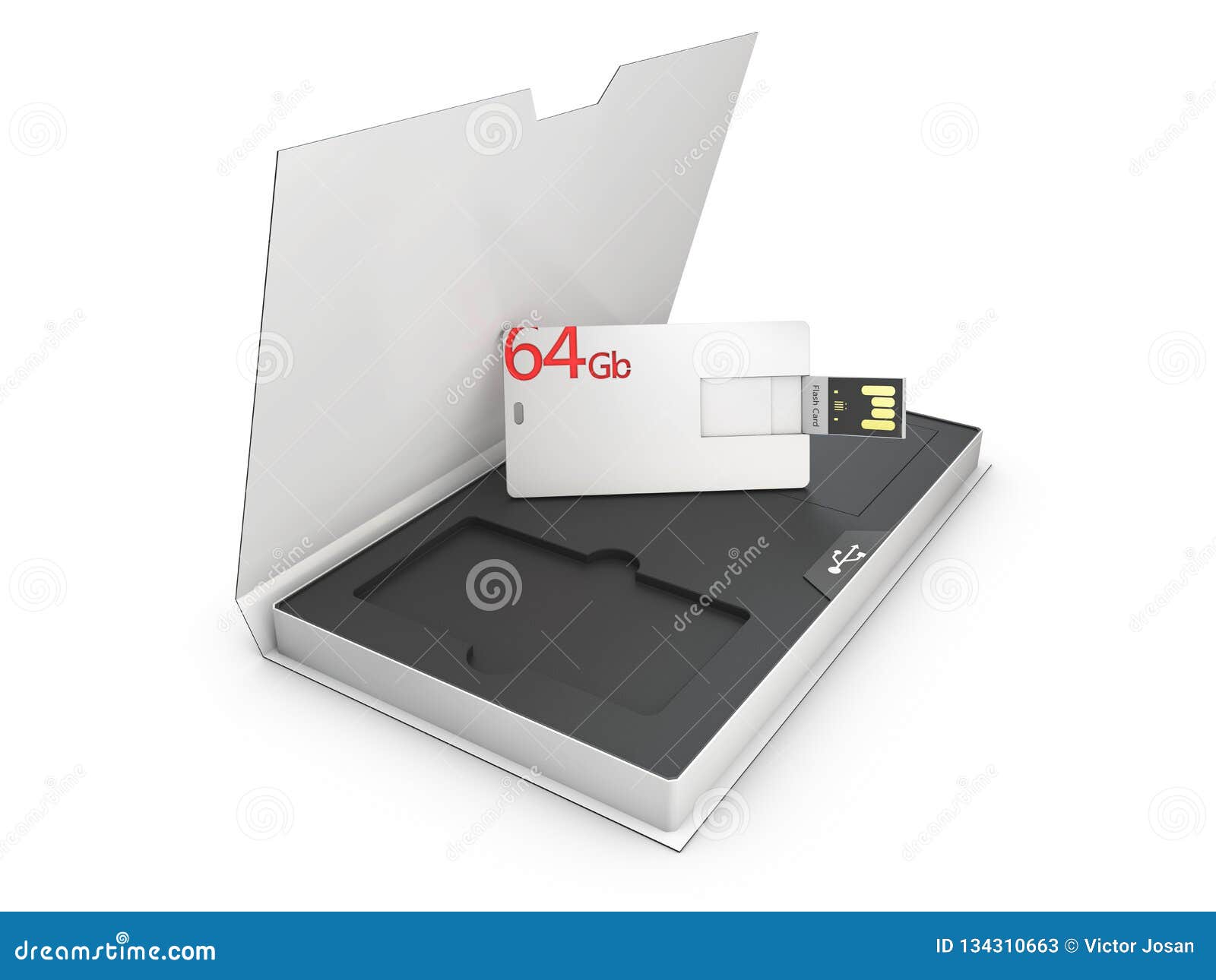 Blank White Plastic Usb Card Mockup In The Box, 3d Illustration Stock Illustration ...
