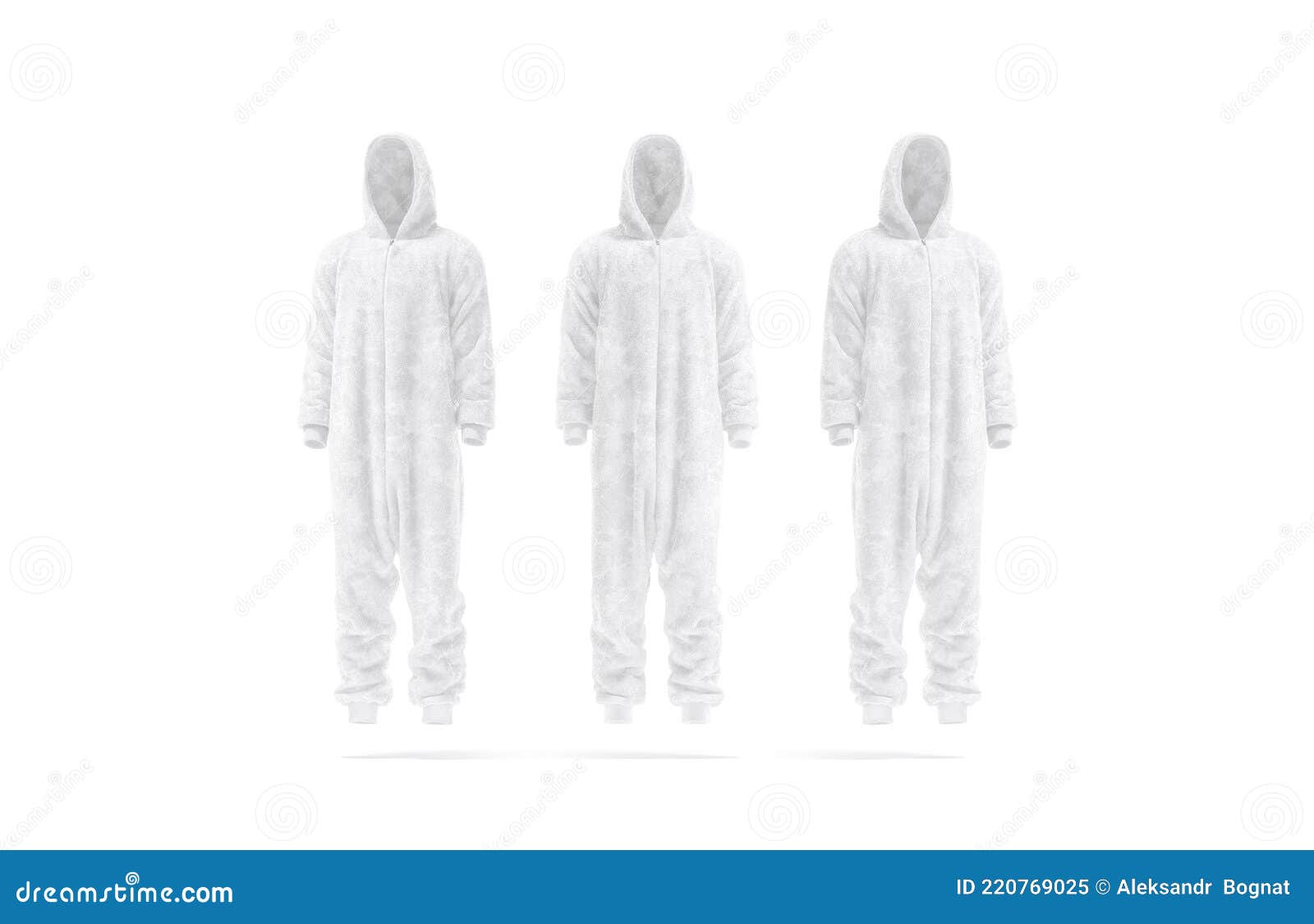 Blank White Plush Jumpsuit with Hood Mockup, Front Side View Stock ...