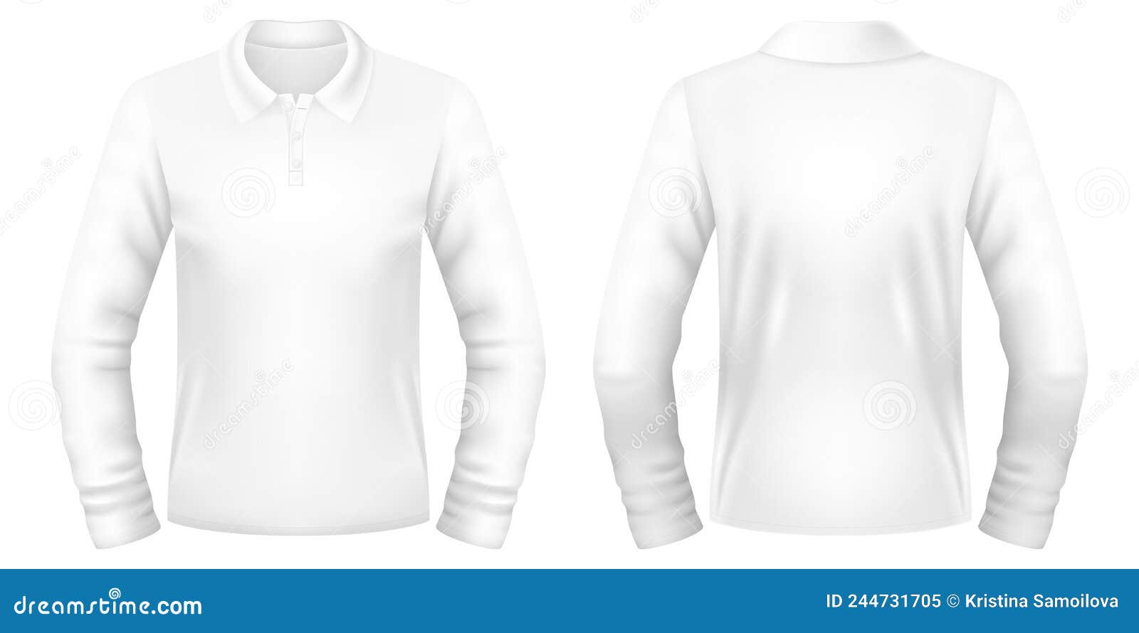 Blank White Polo Long Sleeve Shirt Template. Front and Back Views ...