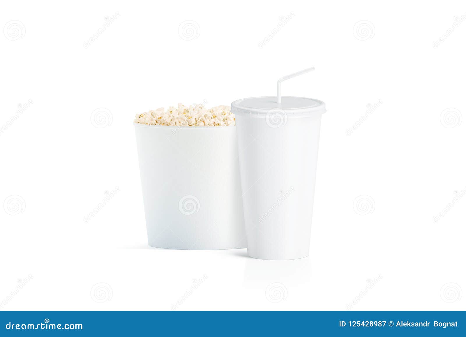 Download Blank White Popcorn Bucket With Cup With Straw Mockup Stock Image Image Of Basket Blank 125428987