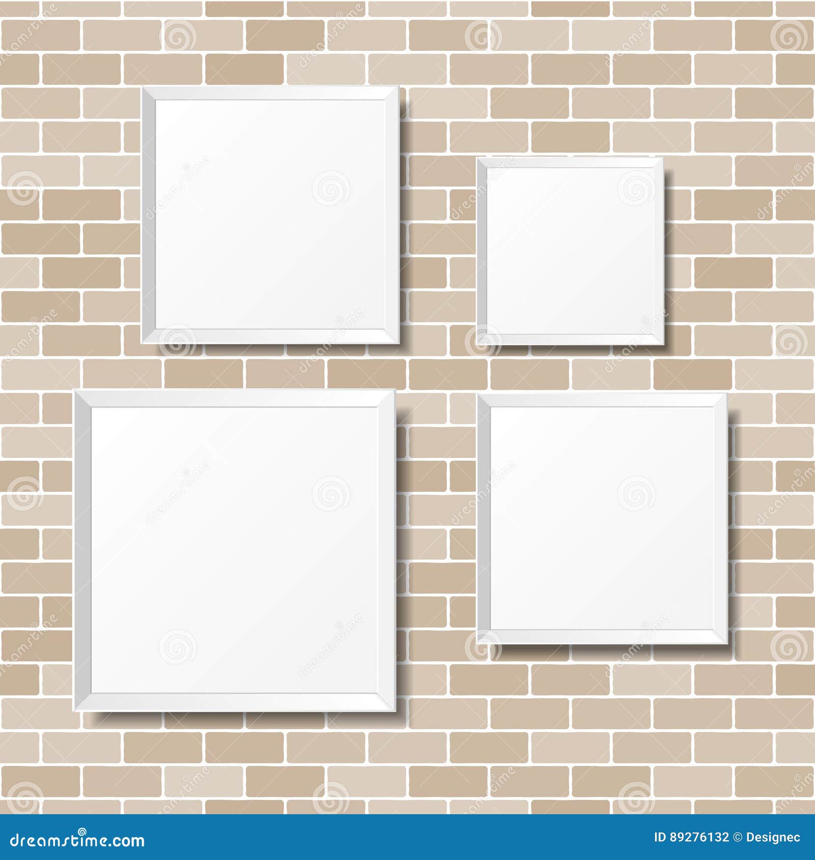 Blank White Posters on the Brick Wall. Blank Canvases Stock Vector