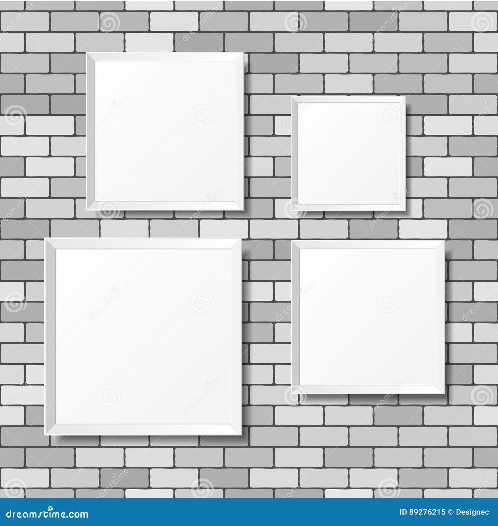 Blank White Posters on the Brick Wall. Blank Canvases Stock Vector