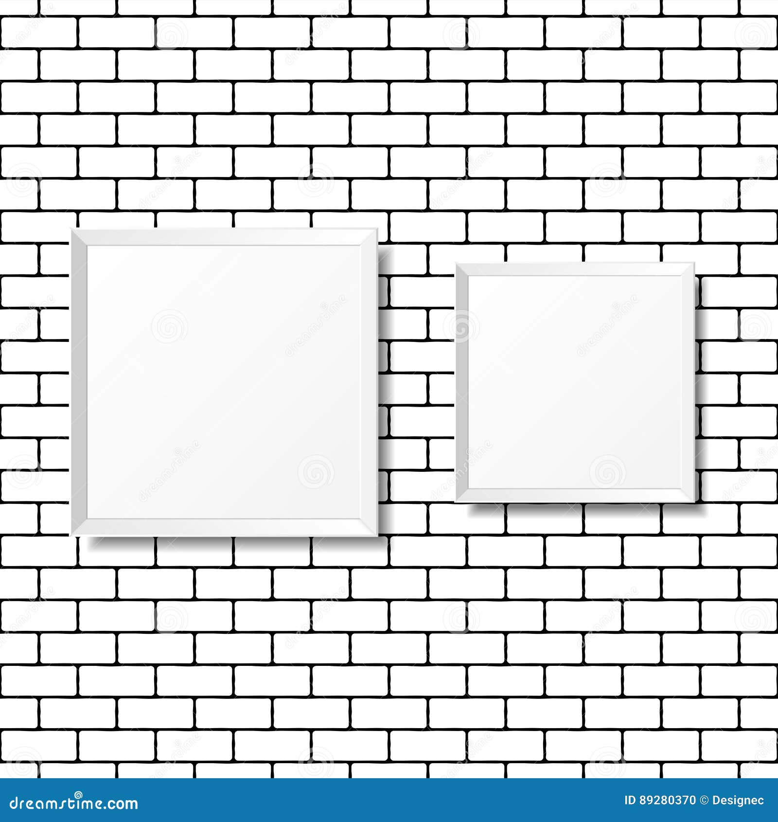 Blank White Posters on the Brick Wall. Blank Canvases Stock Vector