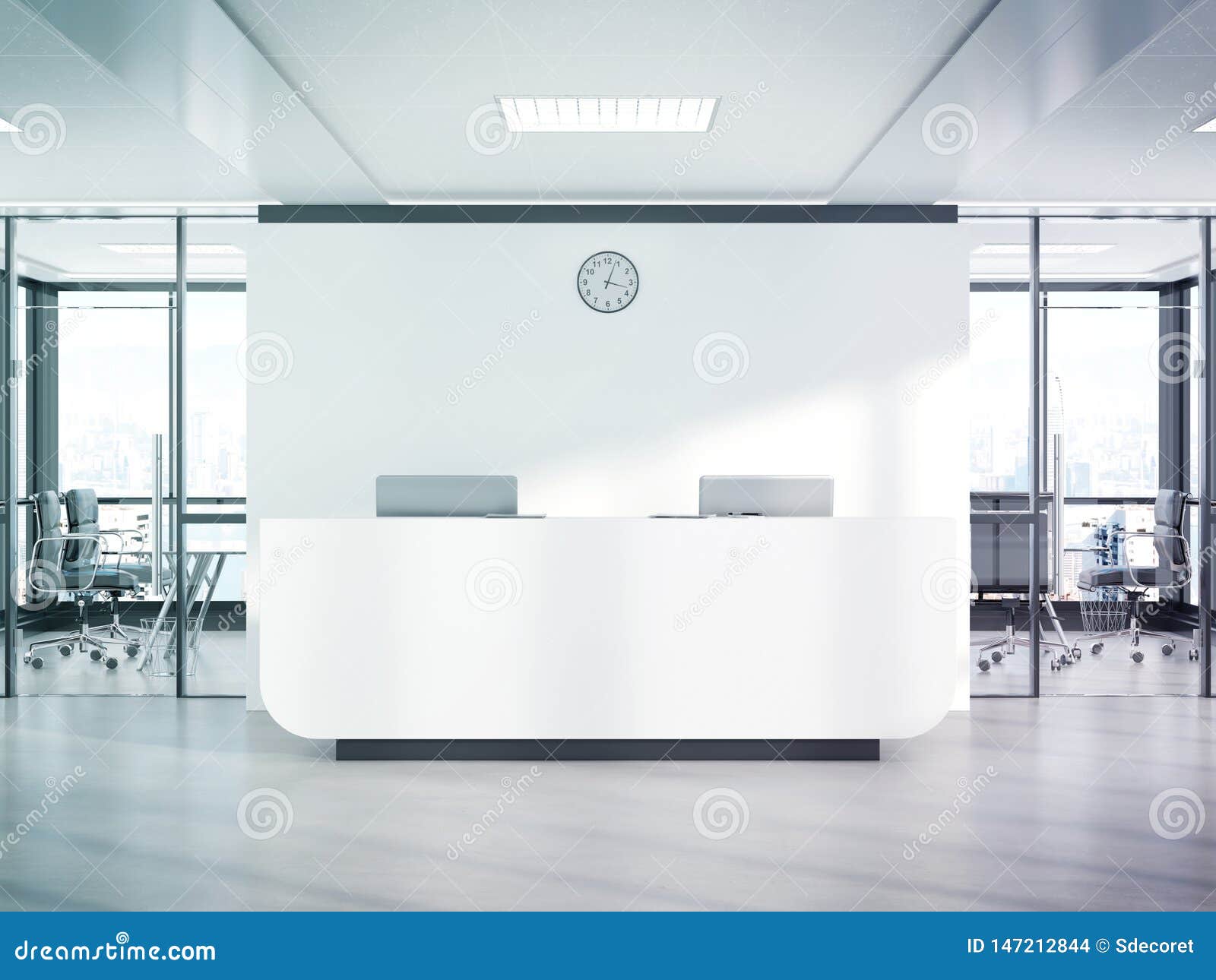 Download Blank White Reception Desk In Concrete Office With Large ...