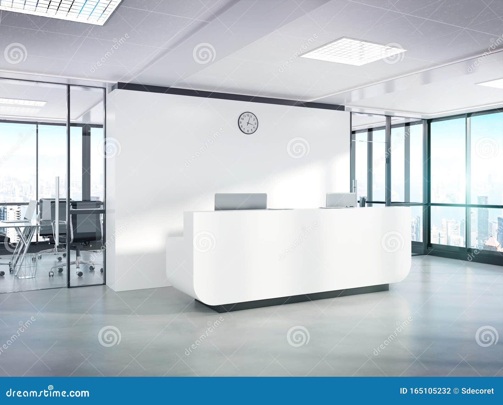 Download Blank White Reception Desk In Concrete Office With Large ...