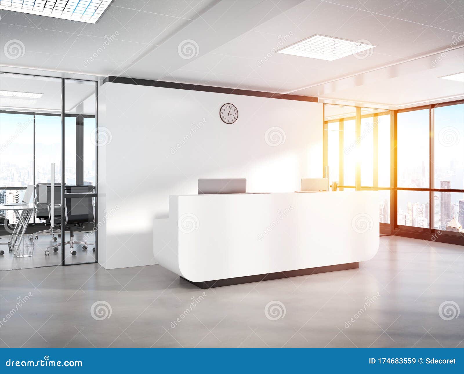 Download Blank White Reception Desk In Concrete Office With Large ...
