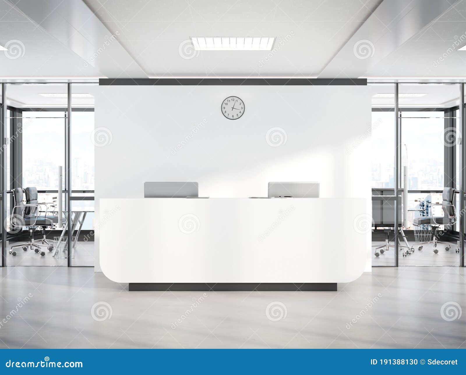 Download Blank White Reception Desk In Concrete Office With Large ...