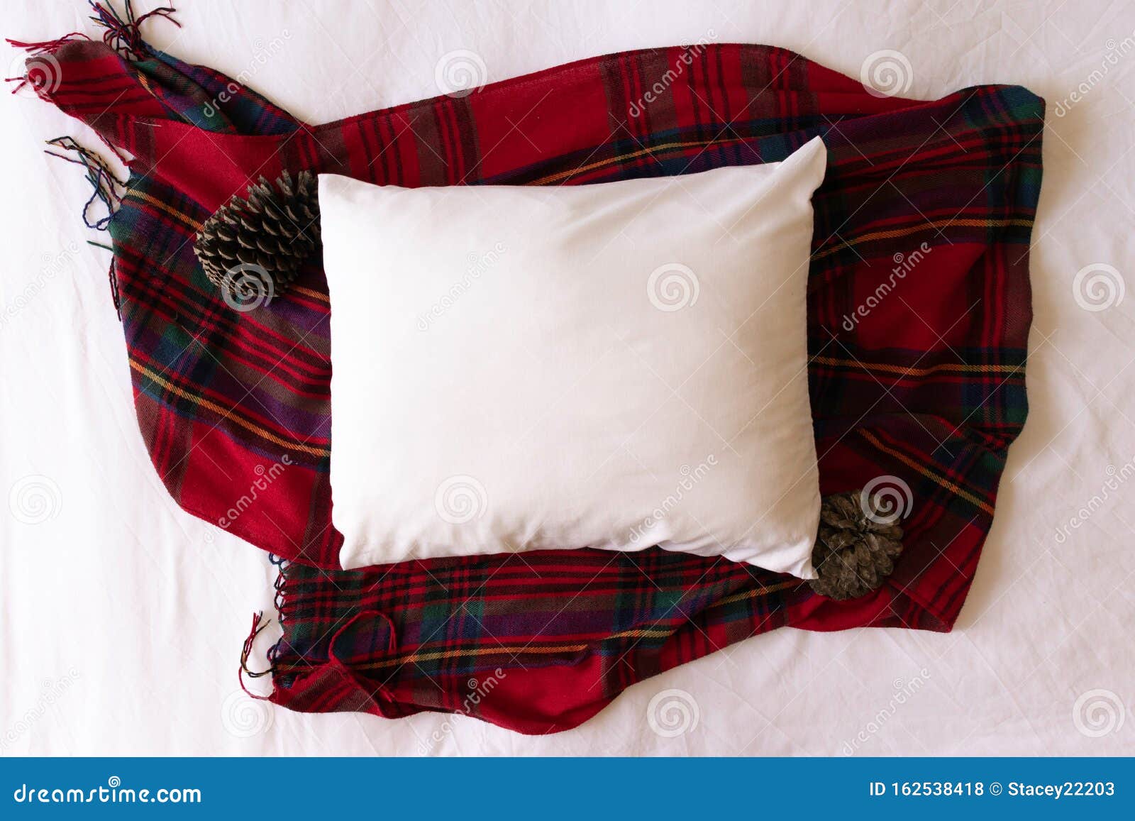 Download Blank White Rectangle Cushion Laying On A Tartan/plaid ...