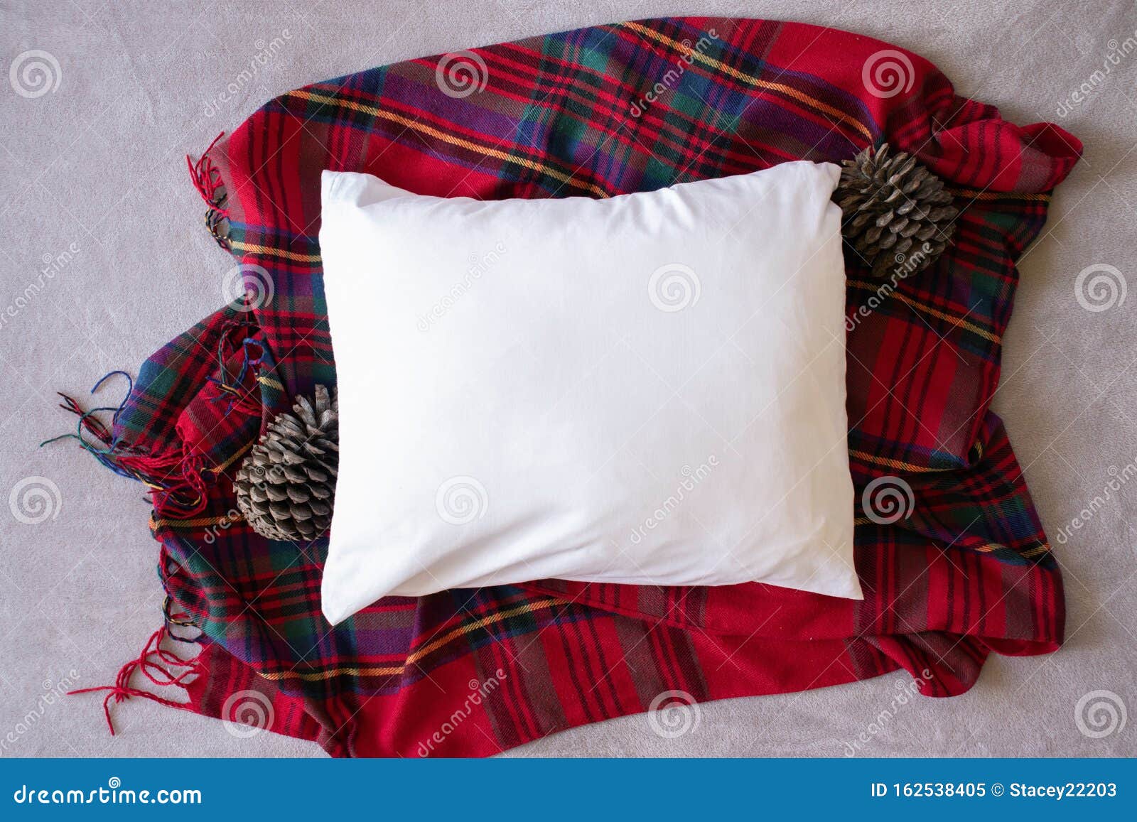 Download Blank White Rectangle Cushion Laying On A Tartan/plaid ...