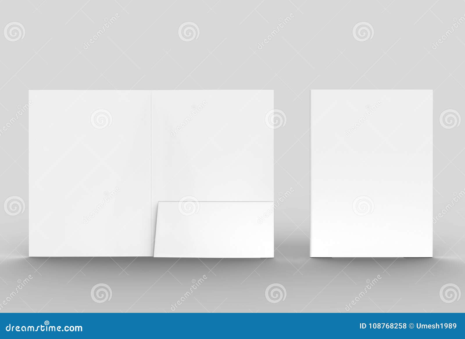Blank White Reinforced One Pocket Folders on Grey Background for Mock