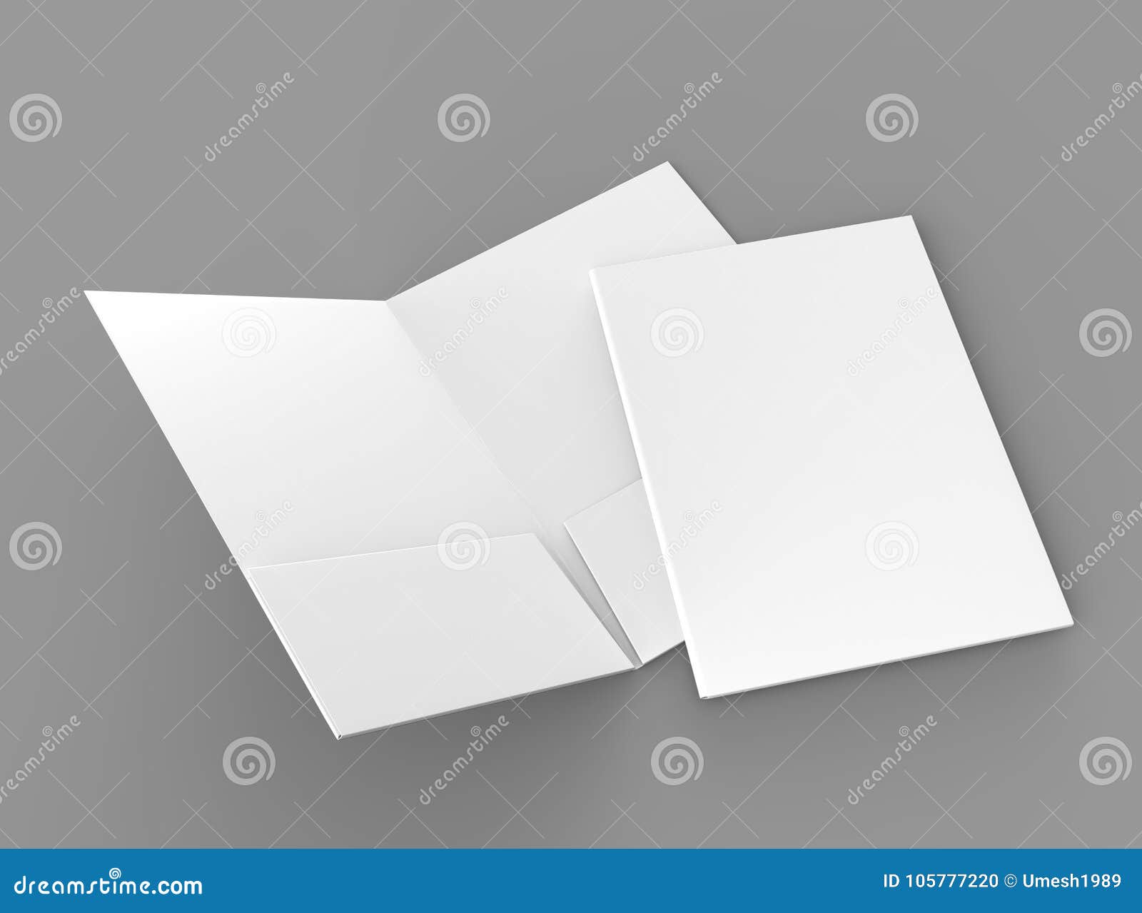 Blank White Reinforced Pocket Folders on Grey Background for Mock Up