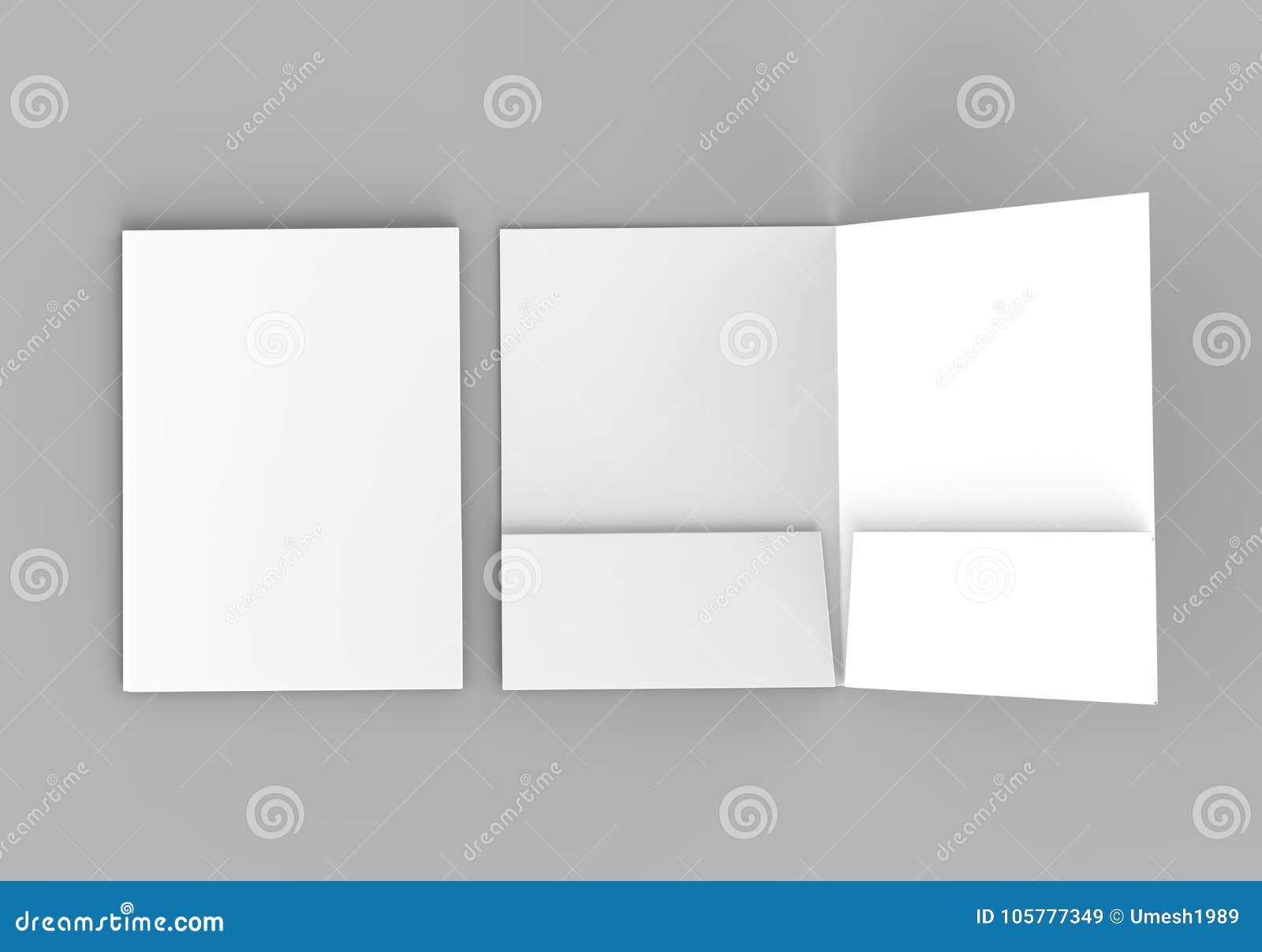 Blank White Reinforced Pocket Folders on Grey Background for Mock Up