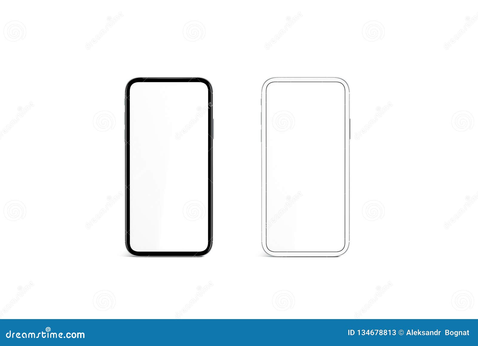 Blank White Screen in Black and Silver Phone Frame Mockup Stock