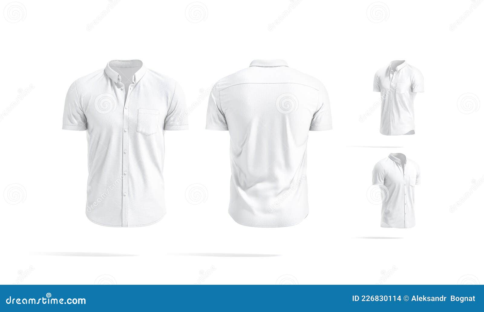 Blank White Short Sleeve Button Down Shirt Mockup, Different Views ...