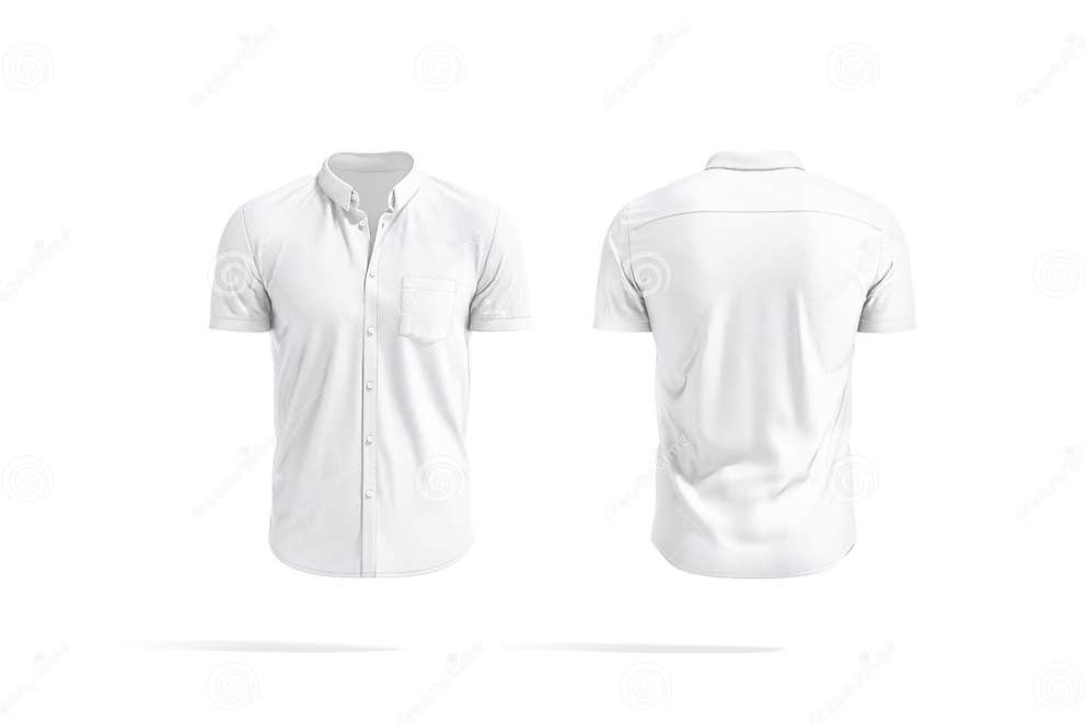 Blank White Short Sleeve Button Down Shirt Mockup, Front Back Stock ...