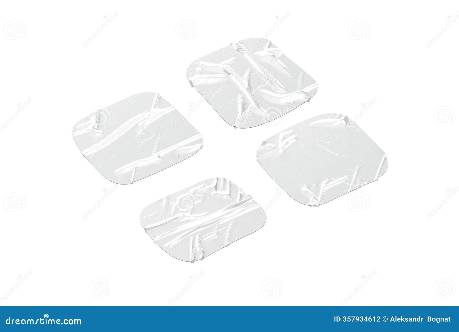blank white square adhesive crumpled tape mockup set, side view