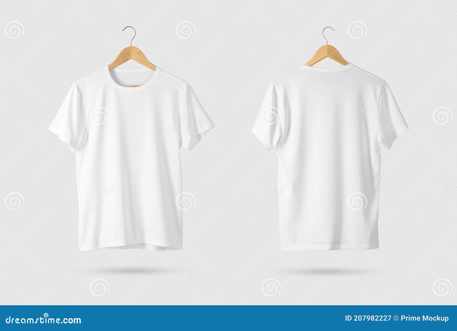 Blank White T Shirt Mockup on Wooden Isolated on Grey Background Front and Rear Side View. Stock Image - of background, copybook: 207982227