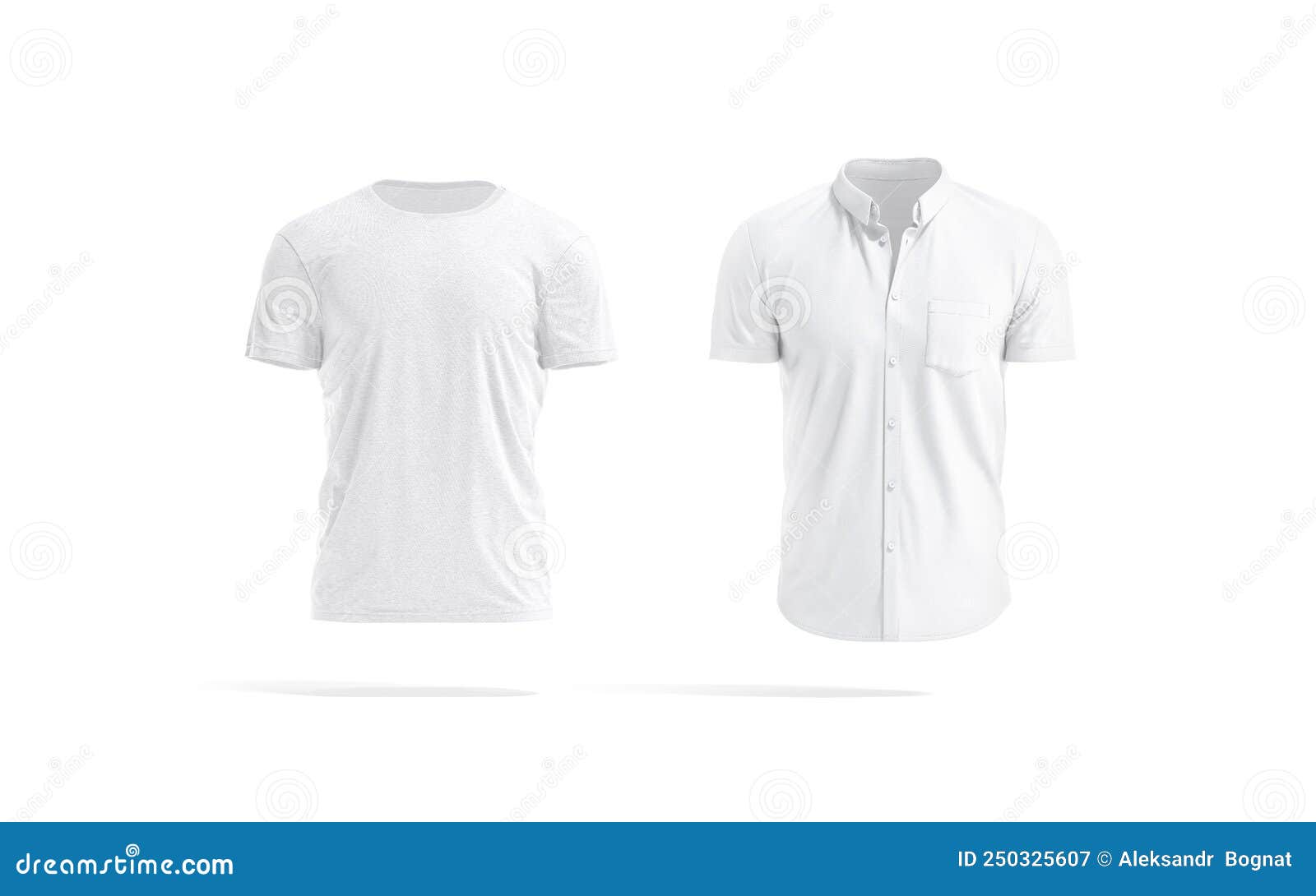 Blank White T-shirt and Short Sleeve Shirt Mockup, Front View Stock ...