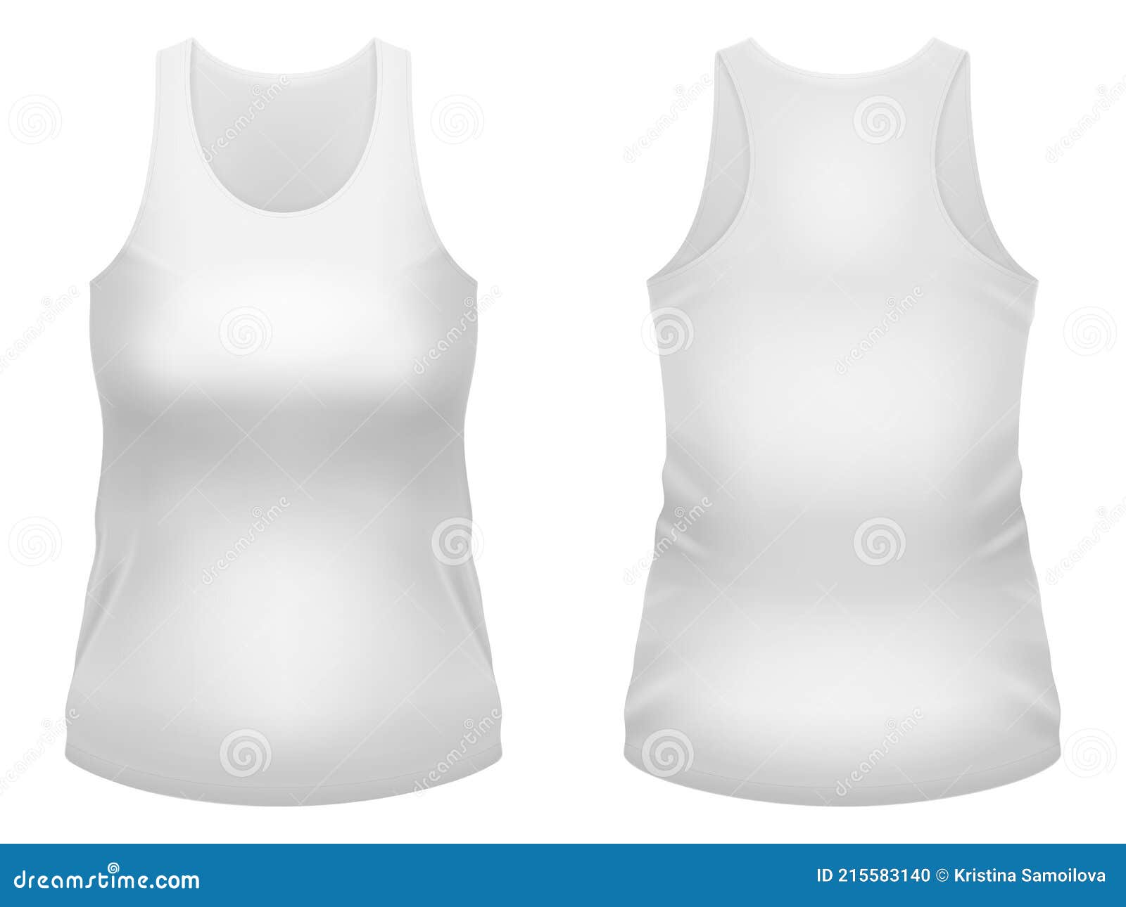 Blank White Tank Top Template. Front and Back Views. Vector