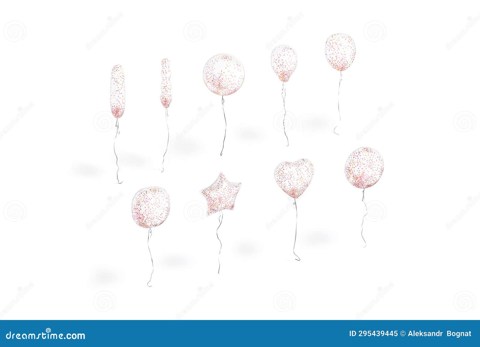 blank white transparent balloon with confetti mockup, different s