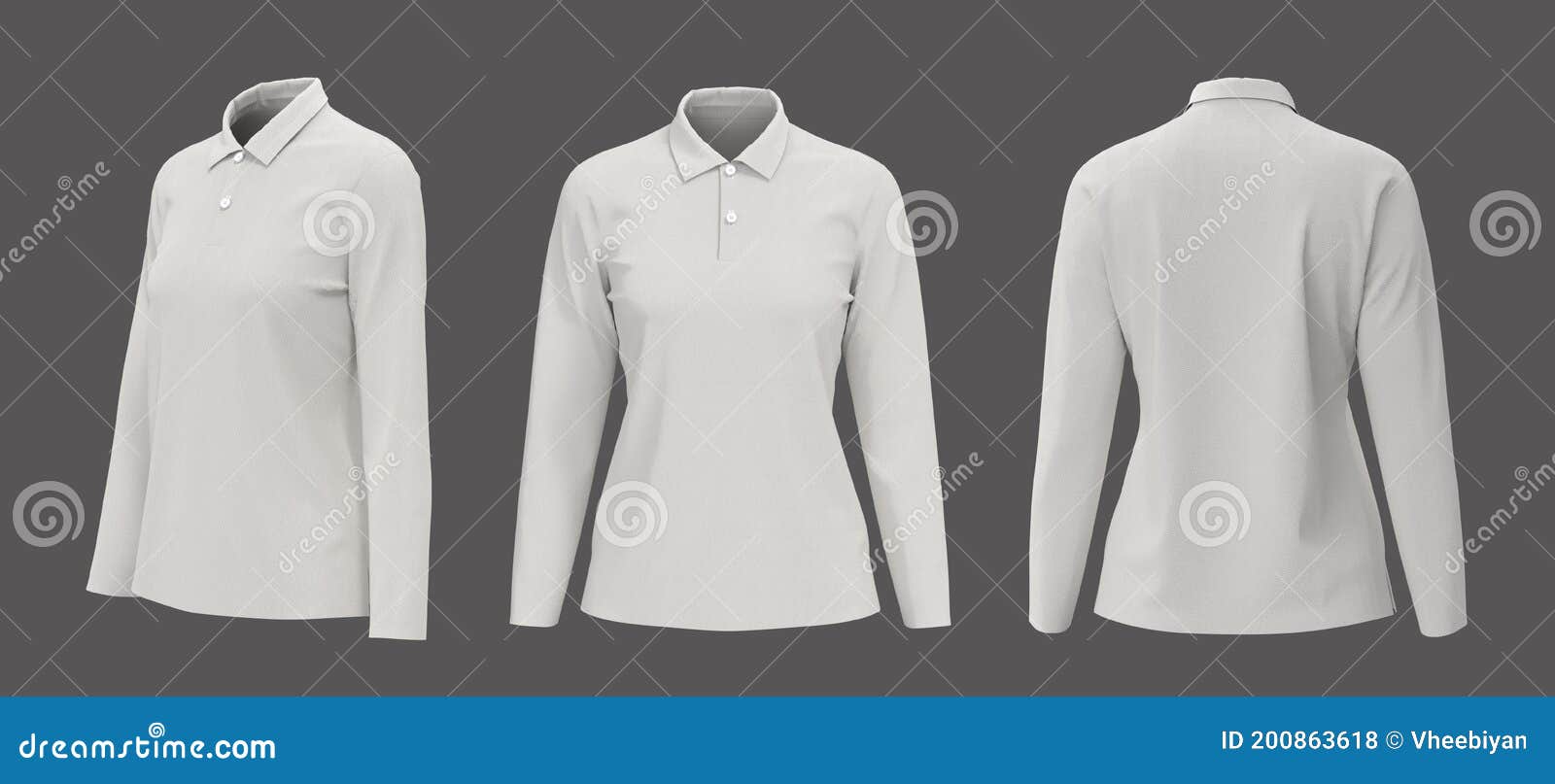 Blank Women Long Sleeve Polo Shirt Mockup Stock Illustration ...