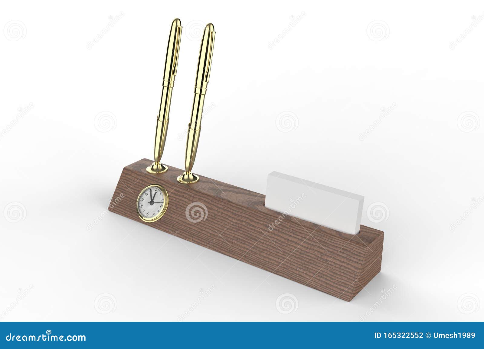 Blank Wooden Business Card Holder With Clock And Name Plate For