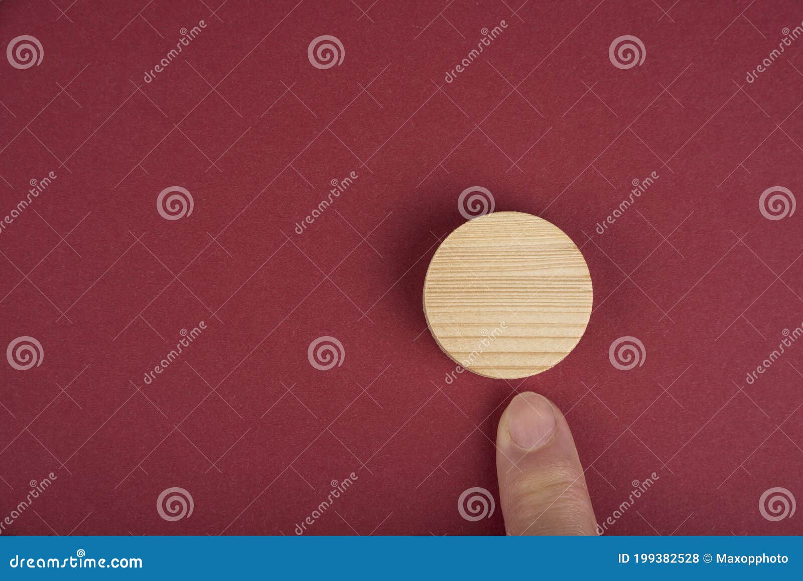 Blank Wooden Circle for Conceptual Sign on a Red Stock Photo Image of copyspace, wooden 199382528