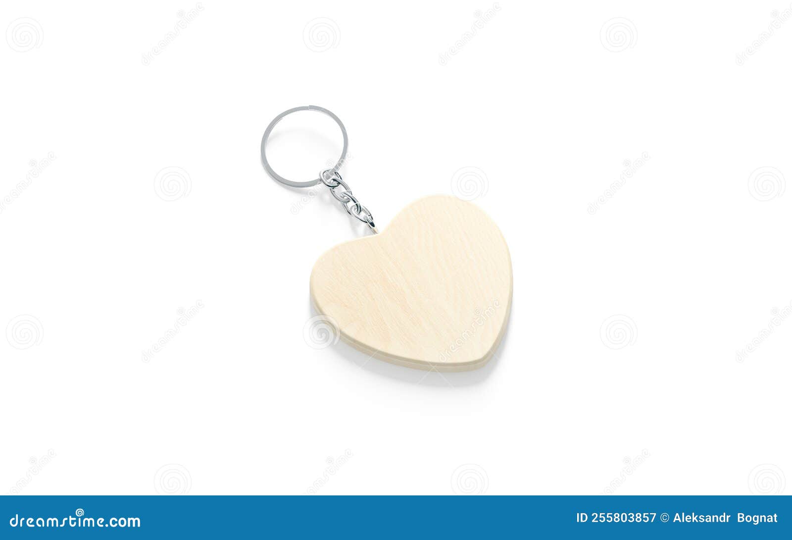 blank wooden heart tag on chain mockup, side view