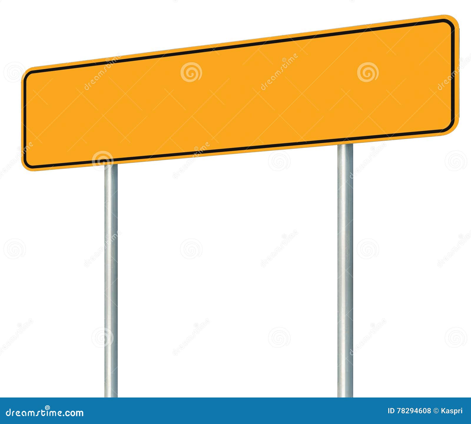 blank yellow road sign,  large warning copy space, black frame roadside signpost signboard pole post empty traffic signage