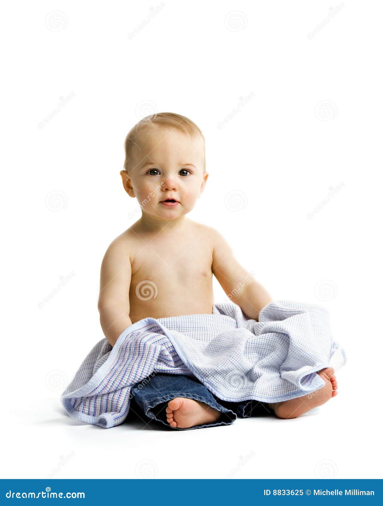 Blanket Baby stock image. Image of jeans, bare, baby, shirtless 8833625