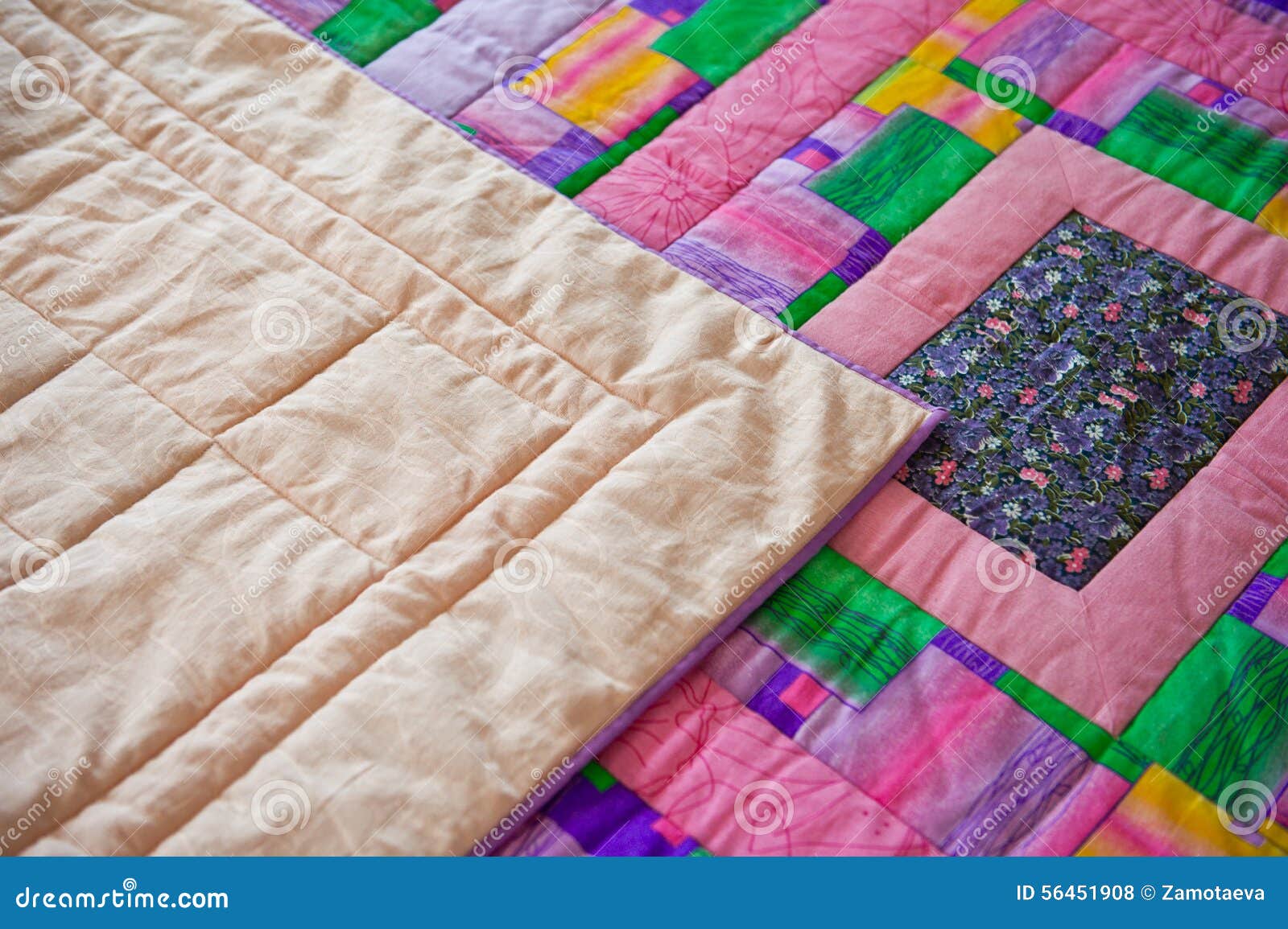Blanket Sewed Manually from Pieces of a Fabric 3030. Stock Photo